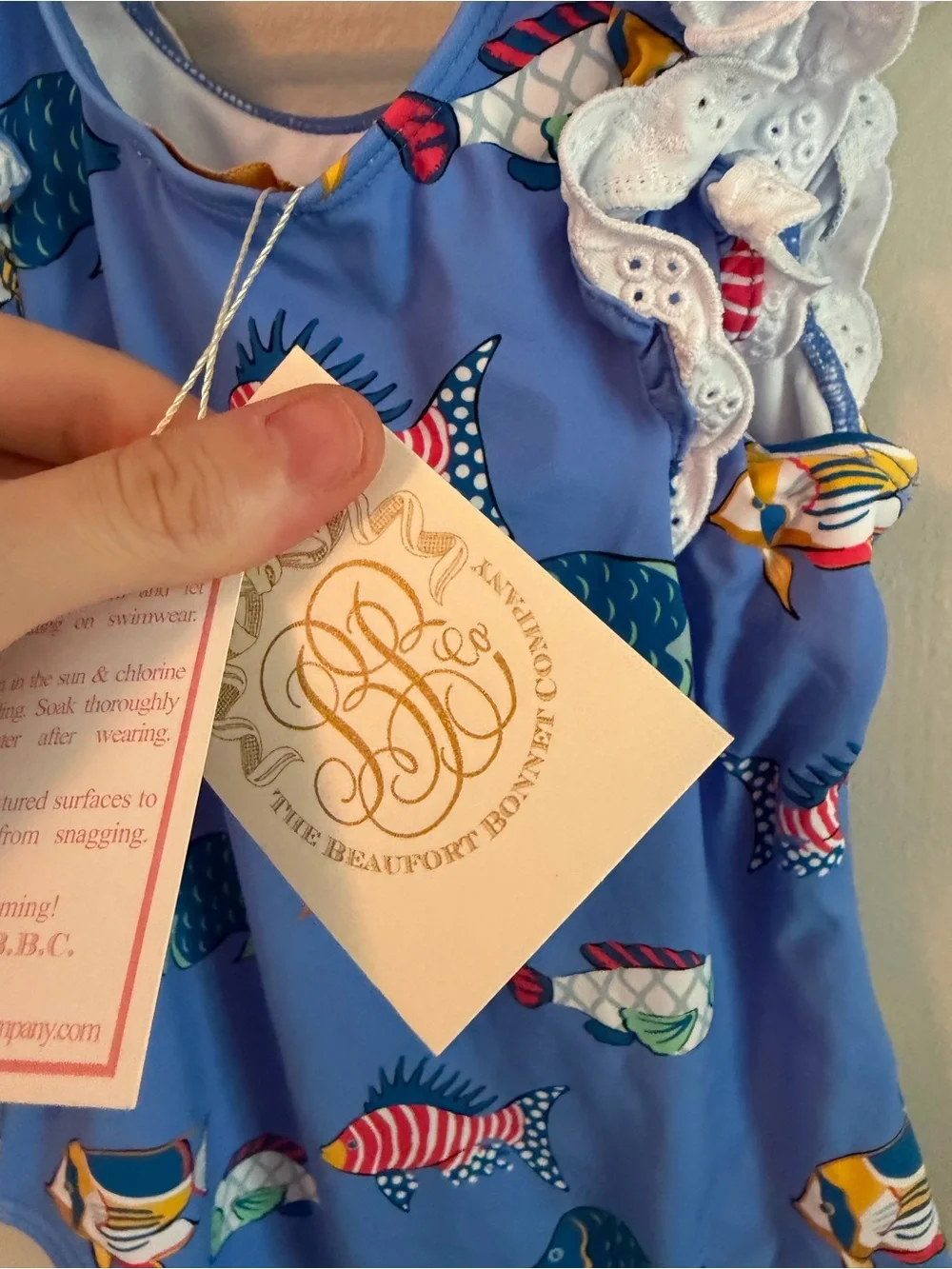 The Beaufort Bonnet Company Blue Fish-Print Ruffle One-Piece Swimsuit